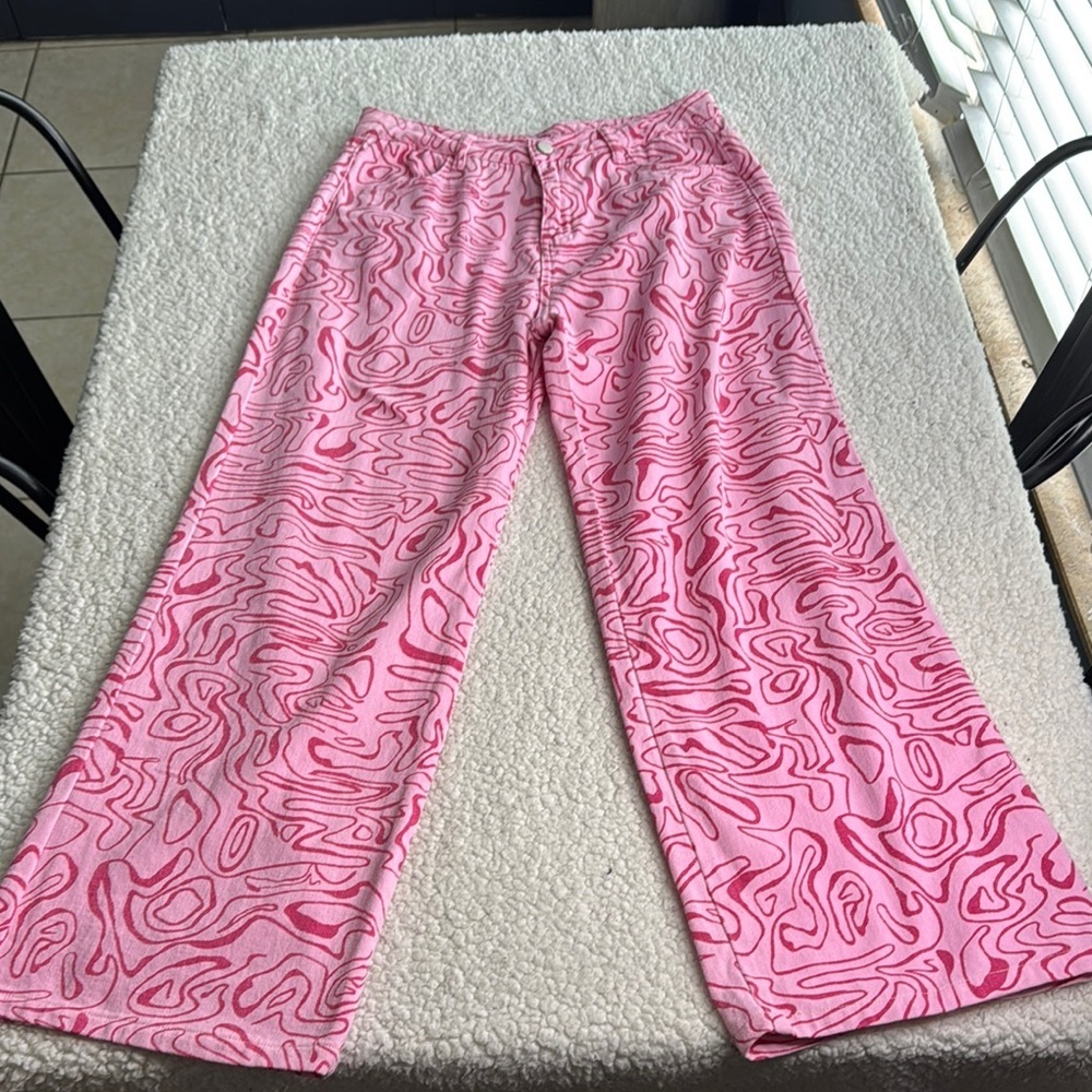 Bailey Rose Festival Pink Patterned Wide Leg Jeans